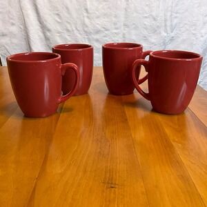 Vintage Corelle‎ Coordinates Red Stoneware Mugs Set of 4 12 0z Cocoa Lattes